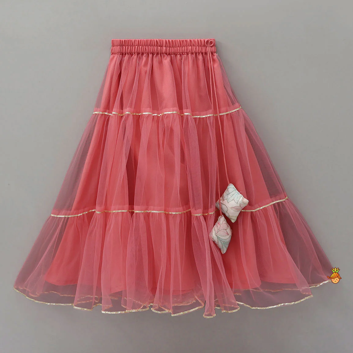Thread Embroidered Top And Net Lehenga With Matching Dupatta - Image 5