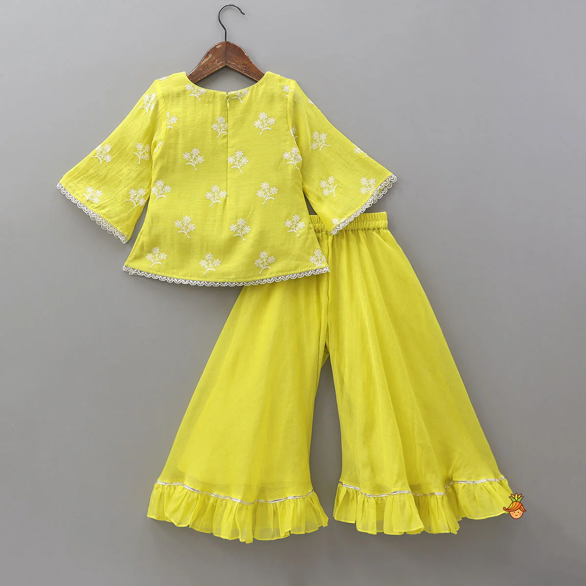 Thread Floral Embroidered Top And Ruffle Hem Palazzo - Image 2