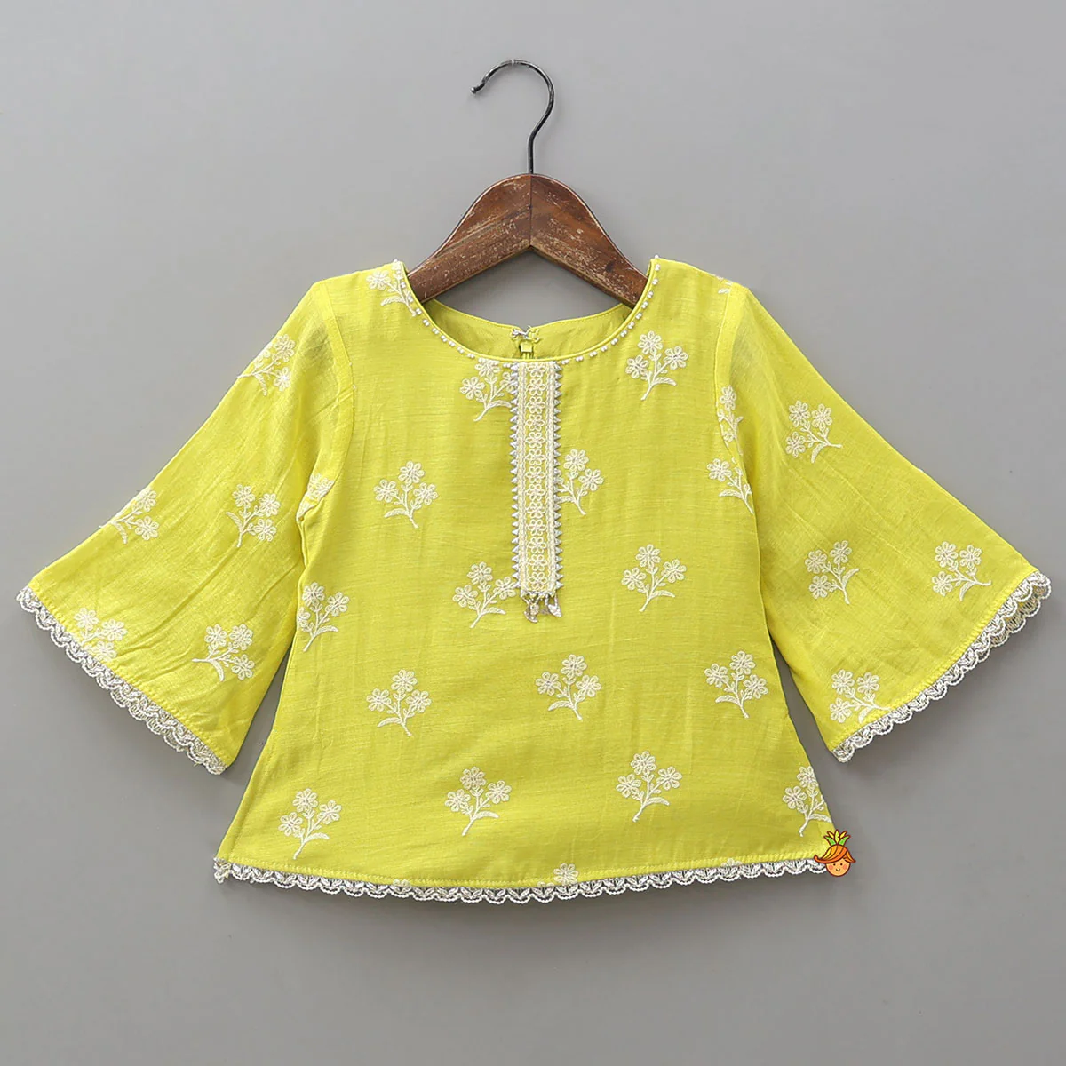 Thread Floral Embroidered Top And Ruffle Hem Palazzo - Image 3