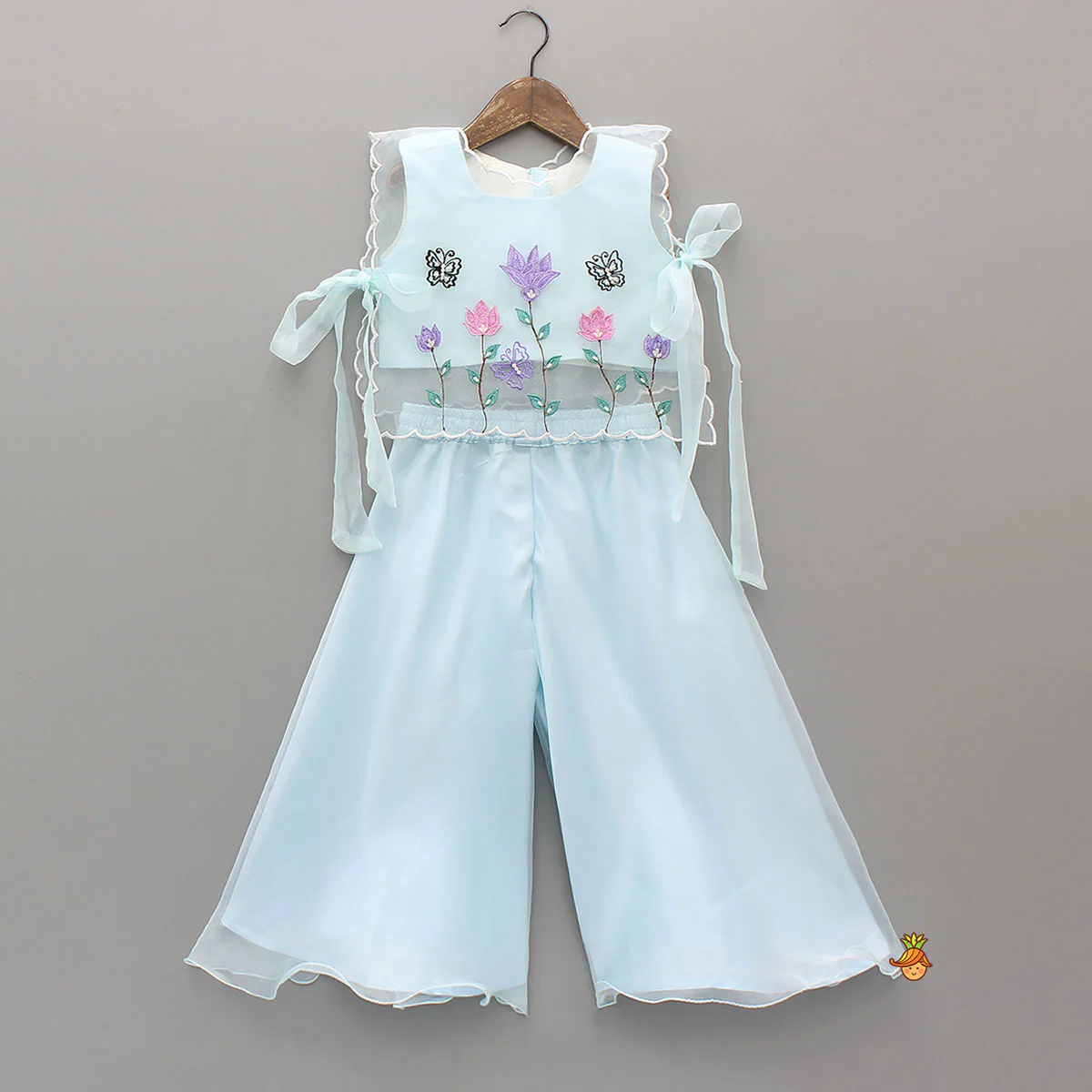 Top With Beautiful Floral Embroidered Organza Cape With Palazzo