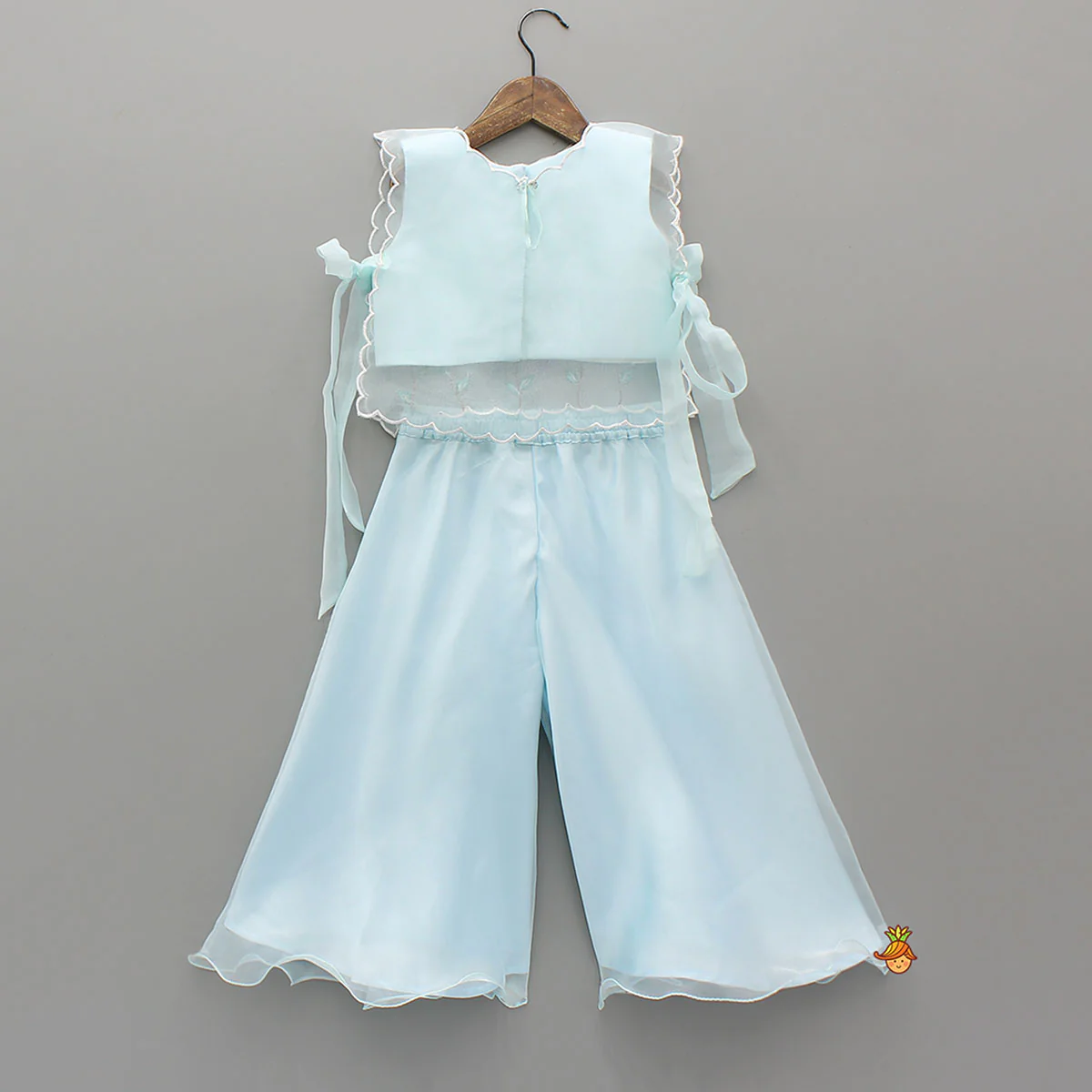 Top With Beautiful Floral Embroidered Organza Cape With Palazzo - Image 2