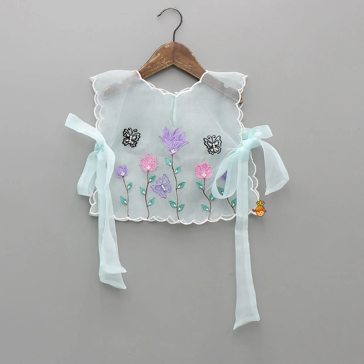 Top With Beautiful Floral Embroidered Organza Cape With Palazzo - Image 6