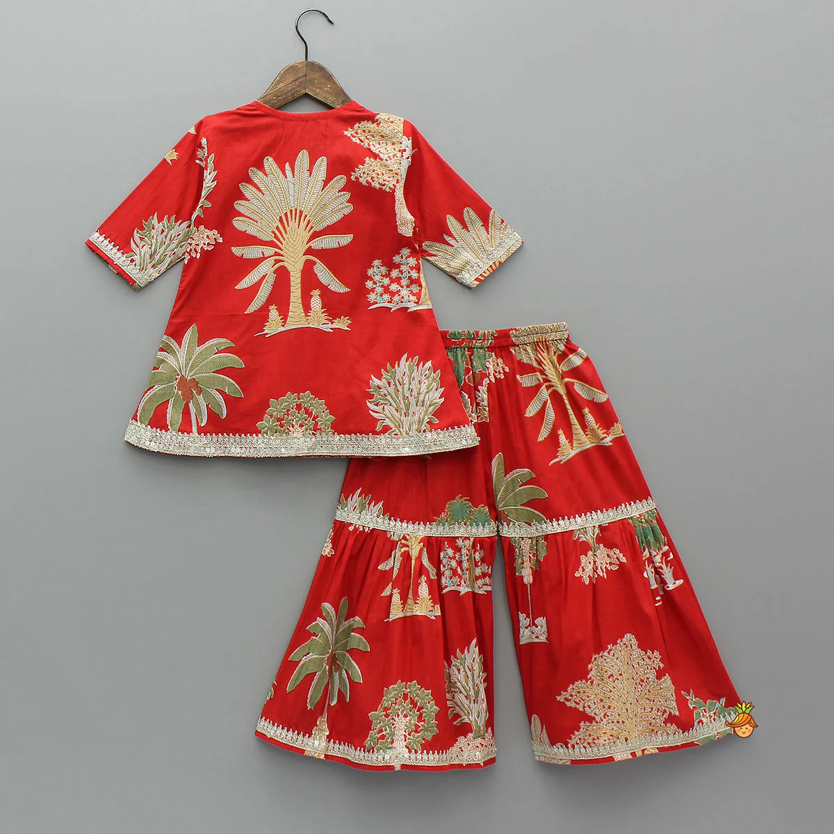 Trees Printed Graceful Kurti And Sharara With Net Dupatta - Image 2