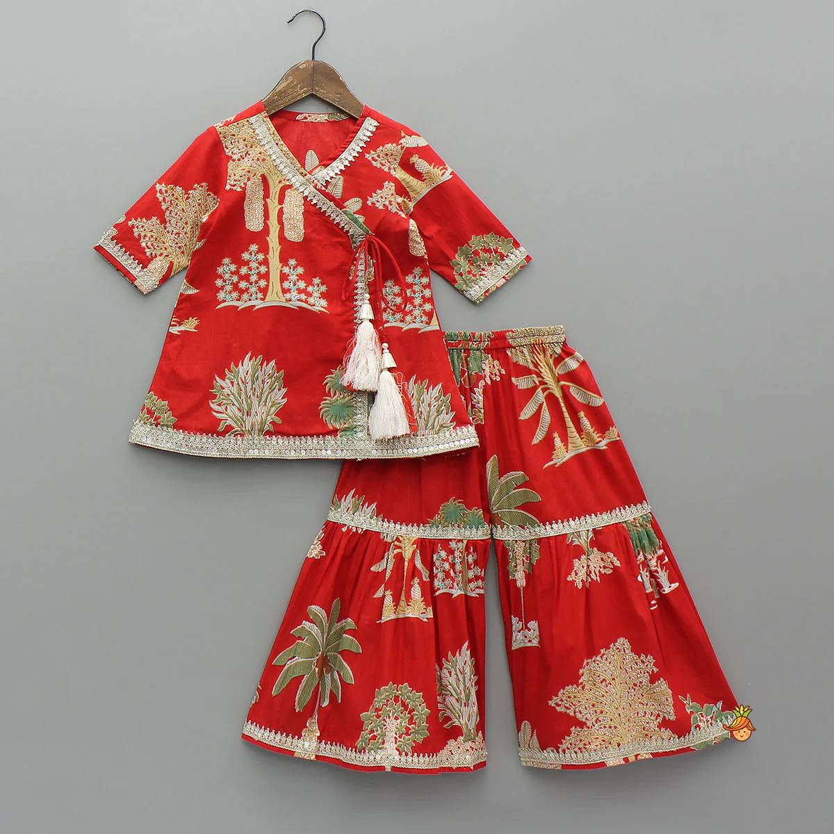 Trees Printed Graceful Kurti And Sharara With Net Dupatta - Image 3