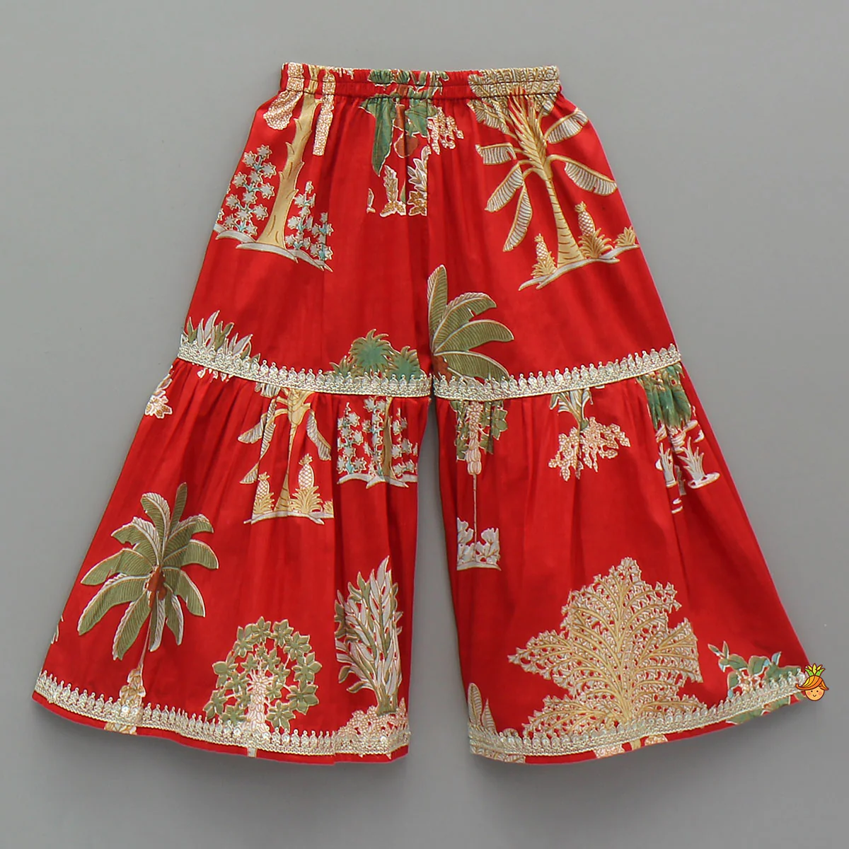 Trees Printed Graceful Kurti And Sharara With Net Dupatta - Image 5