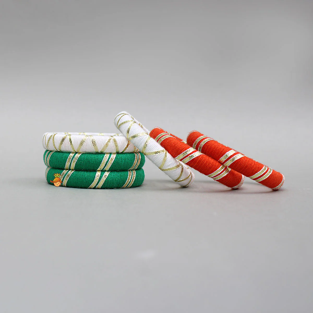 Tri Colour Thread And Lace Detailed Bangles Set - Image 2