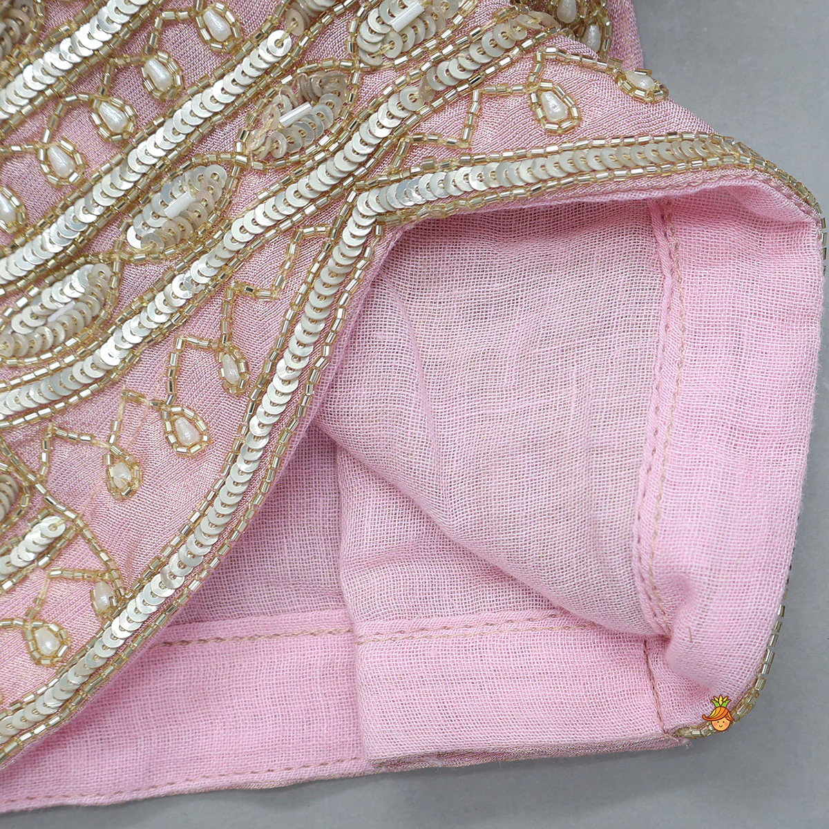 Triple Knot Detail Shimmery Top And Lehenga With Net Dupatta - Image 6