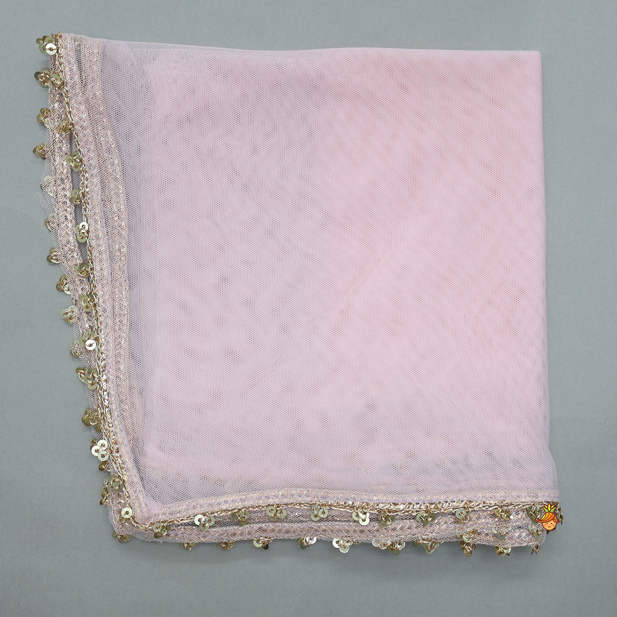 Triple Knot Detail Shimmery Top And Lehenga With Net Dupatta - Image 8