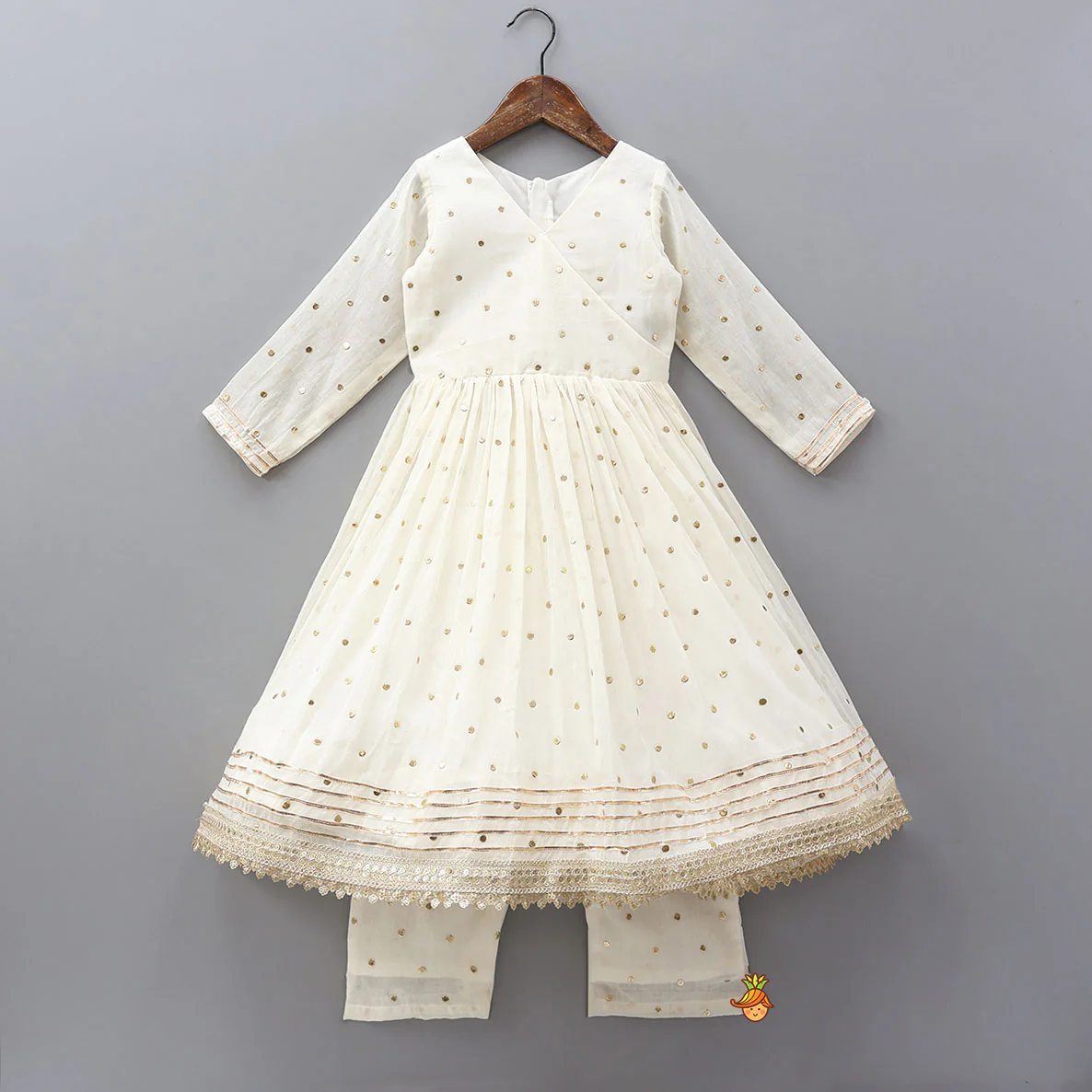 V-Neck Angarkha-Style Anarkali With Pant And Matching Dupatta - Image 3