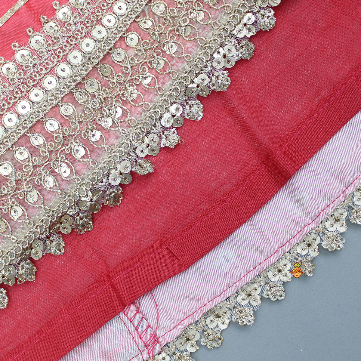 V Neck Top And Printed Lehenga With Hair Band - Image 13