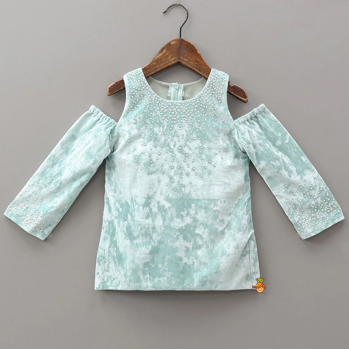 Velvet Cold-Shoulder Kurti With Shiny Sharara And Matching Dupatta - Image 4