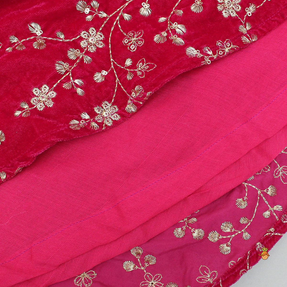 Velvet Top With Zari-Embroidered Lehenga And Attached Dupatta - Image 5
