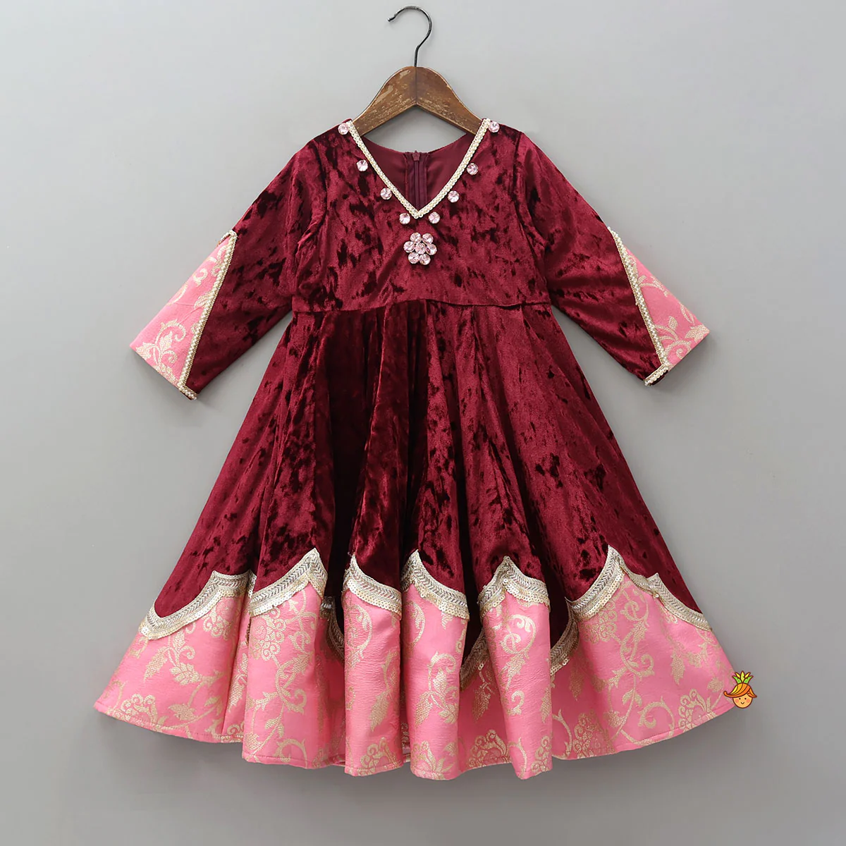 Velvet V-Neck Dual Tone Anarkali