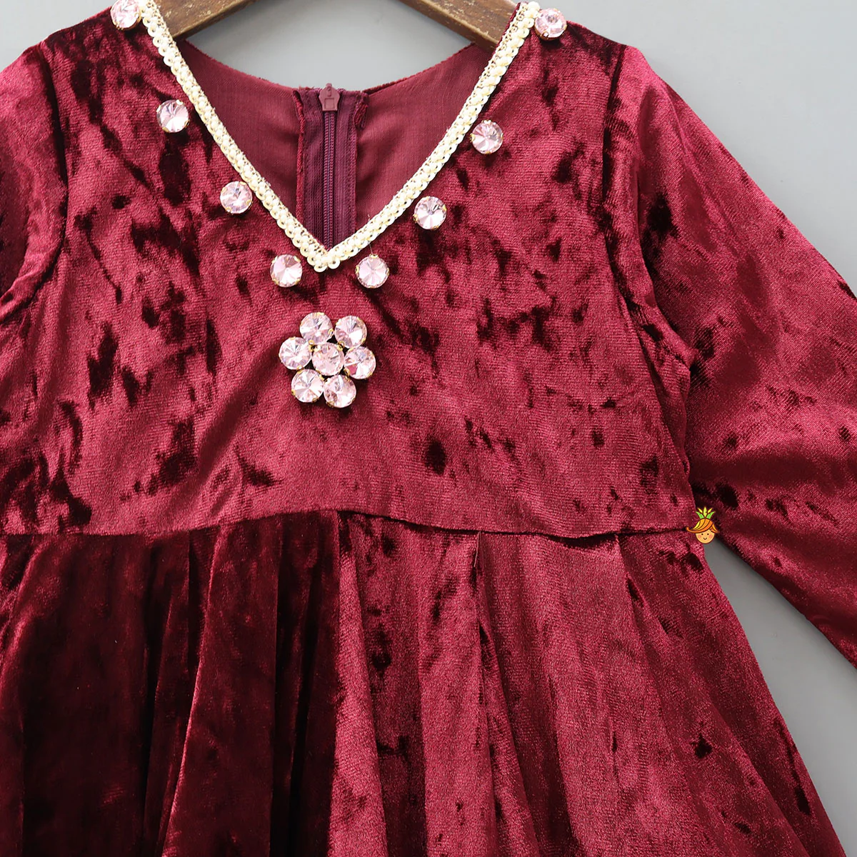 Velvet V-Neck Dual Tone Anarkali - Image 3