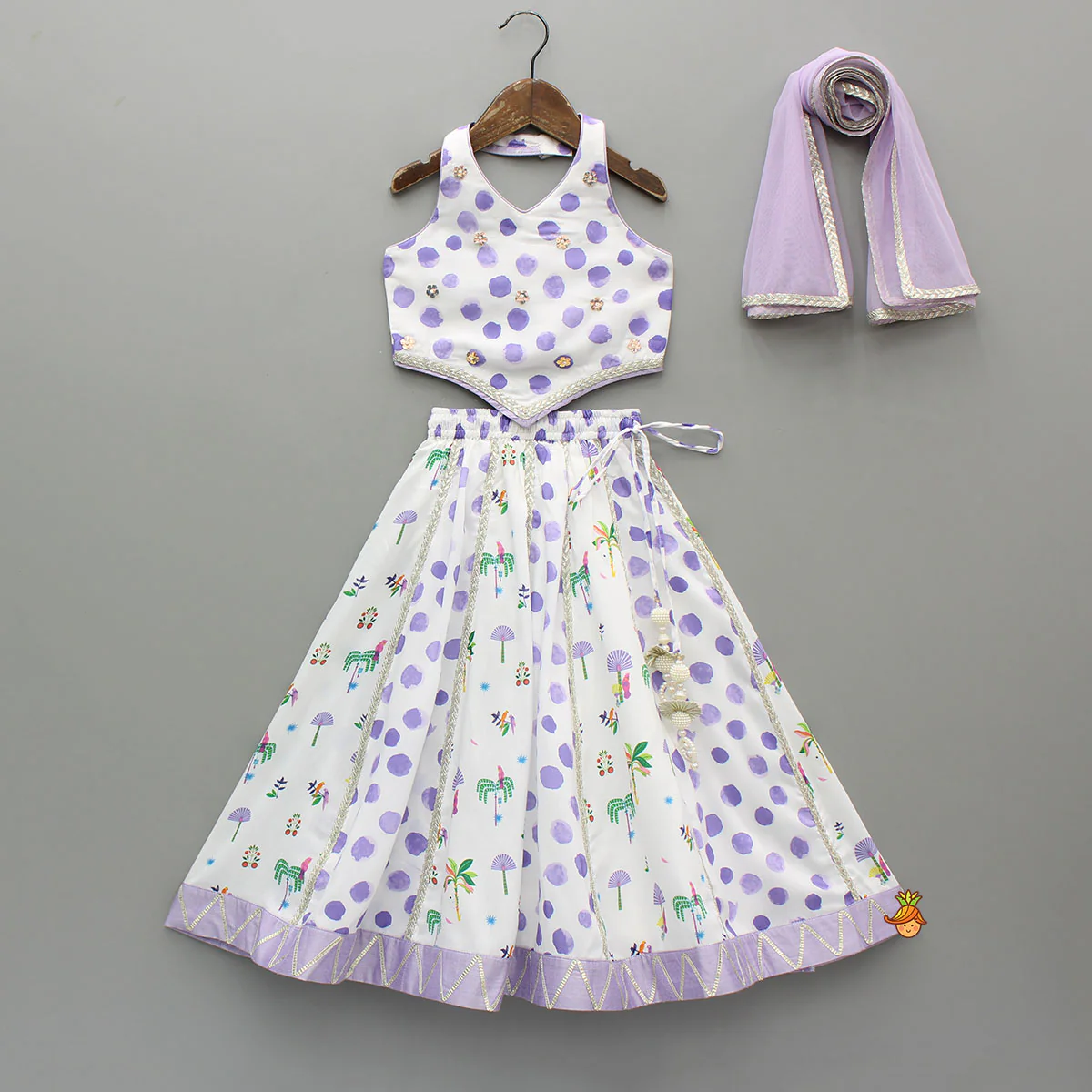 Watery Polka Dots Top With Matching Lehenga And Dupatta
