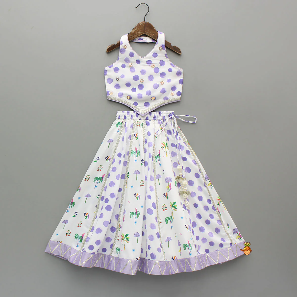 Watery Polka Dots Top With Matching Lehenga And Dupatta - Image 3