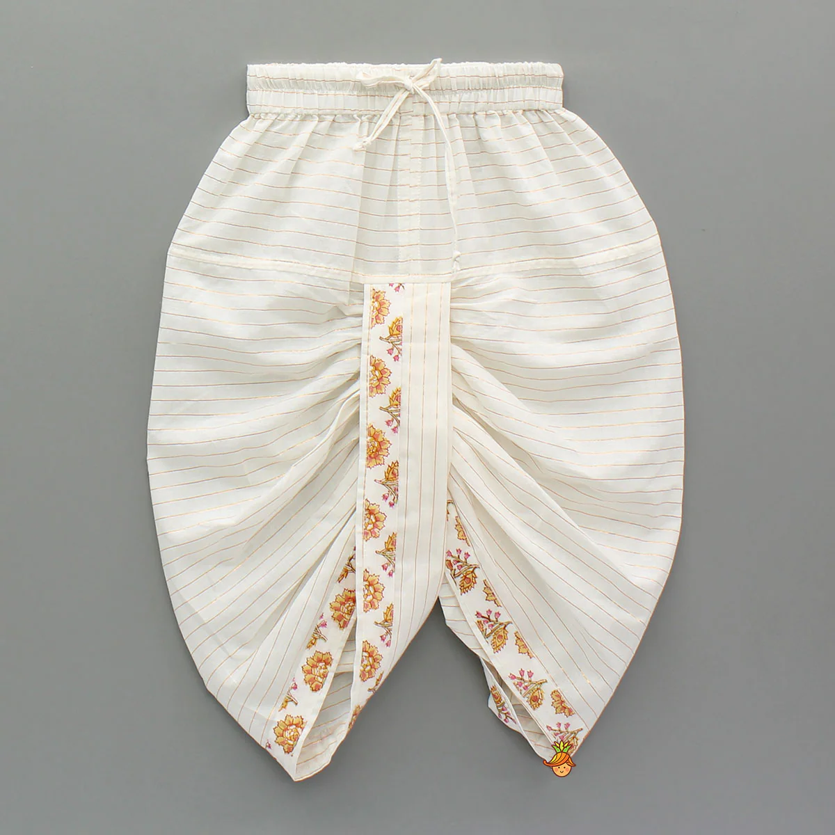 White Block Print Kurta With Matching Dhoti - Image 4