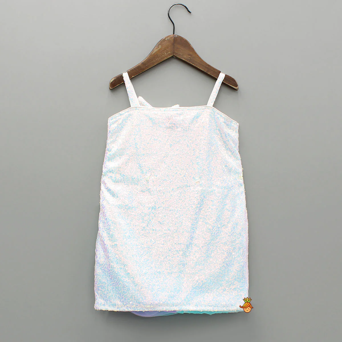White Sequin Embellished Strappy Dress With Detachable Multicolour Trail - Image 4