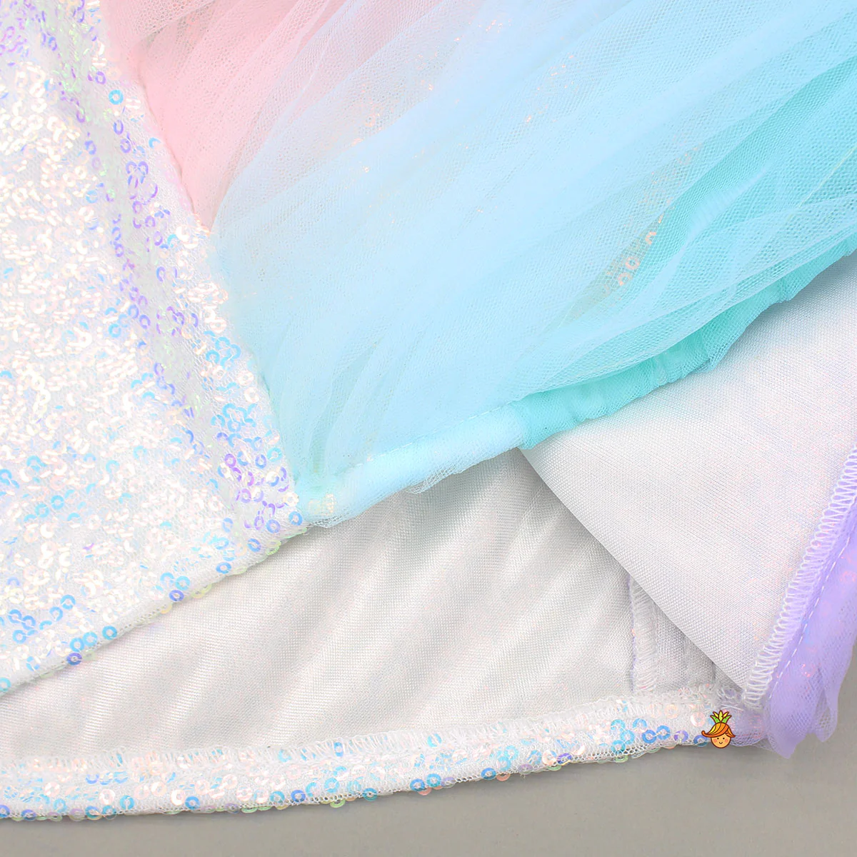 White Sequin Embellished Strappy Dress With Detachable Multicolour Trail - Image 6