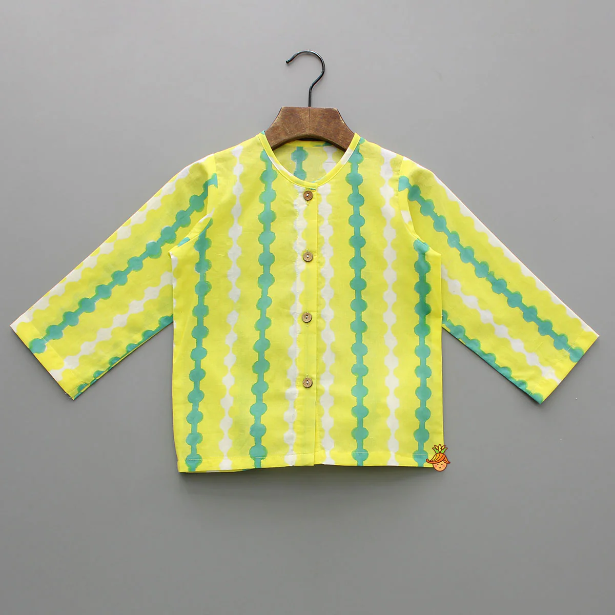 Yellow And Green Cotton Printed Sleepwear Set - Image 3