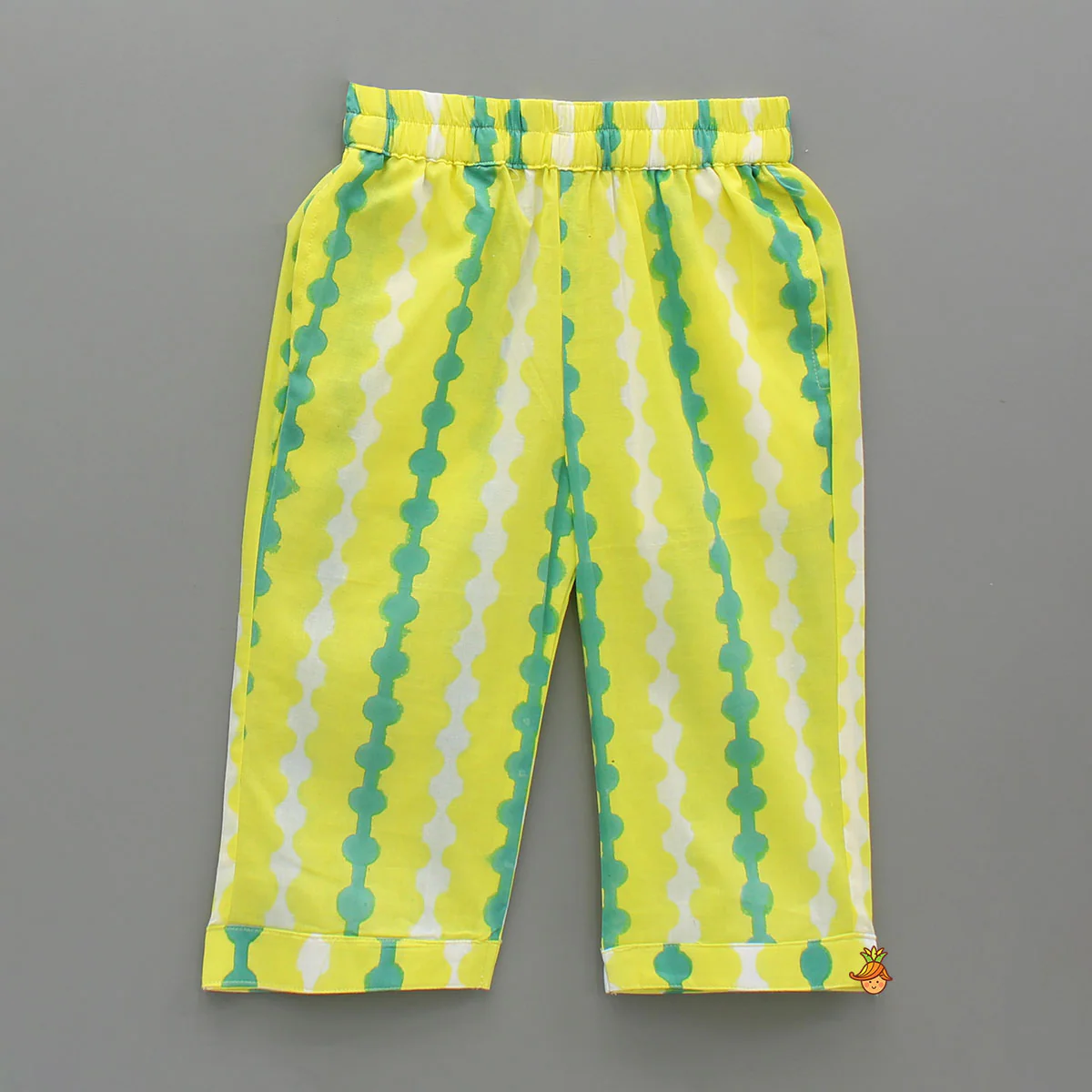 Yellow And Green Cotton Printed Sleepwear Set - Image 4