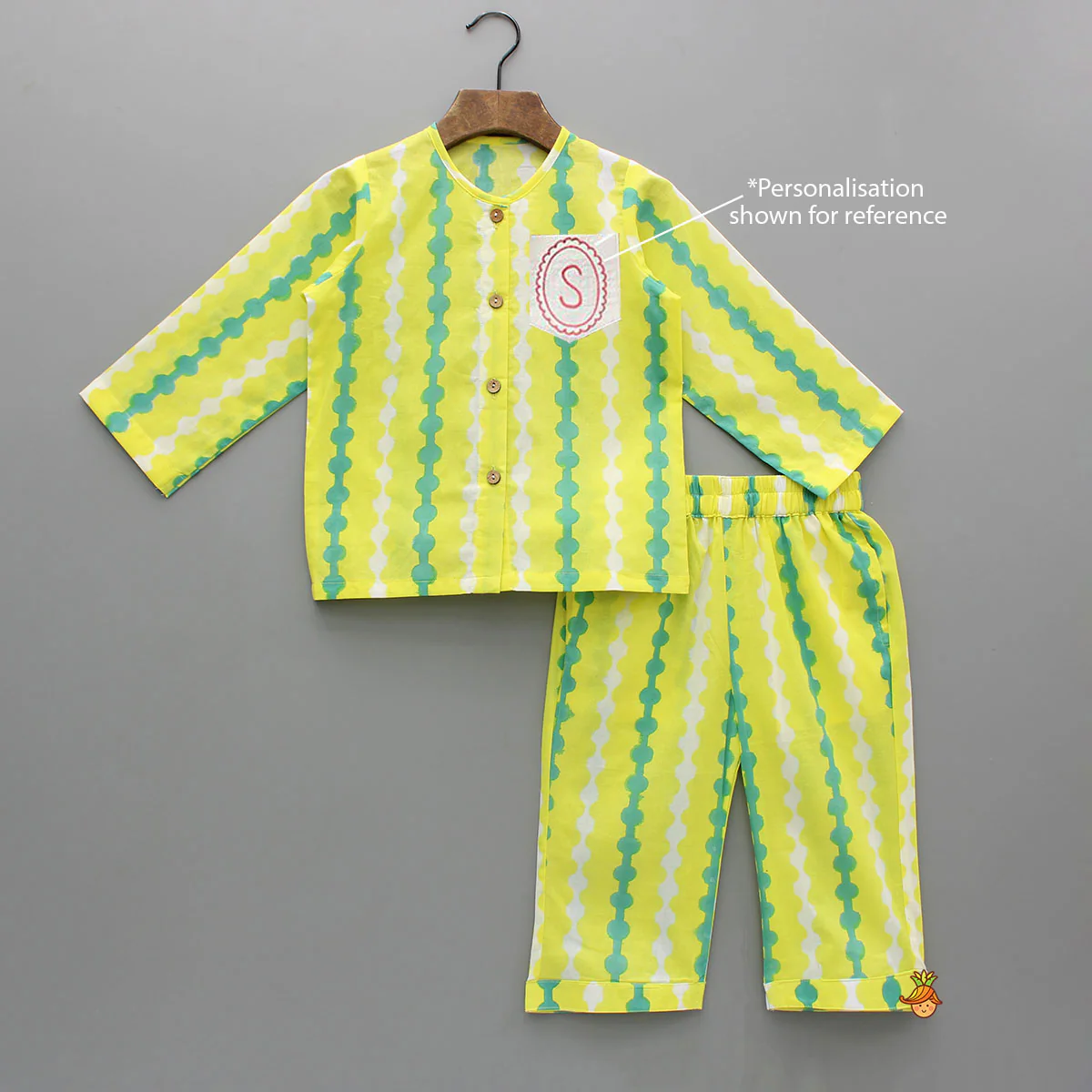 Yellow And Green Cotton Printed Sleepwear Set - Image 6