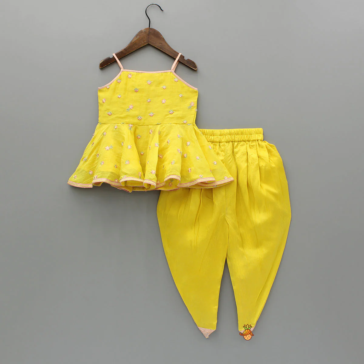 Yellow Embroidered Strappy Top And Tulip Dhoti - Image 2