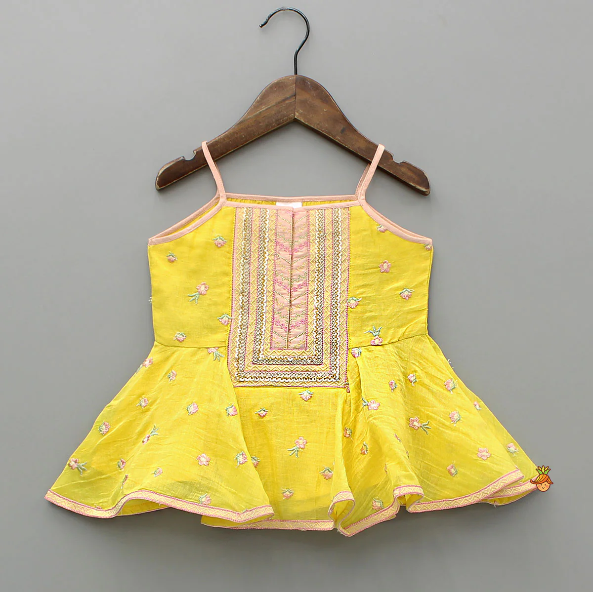 Yellow Embroidered Strappy Top And Tulip Dhoti - Image 3