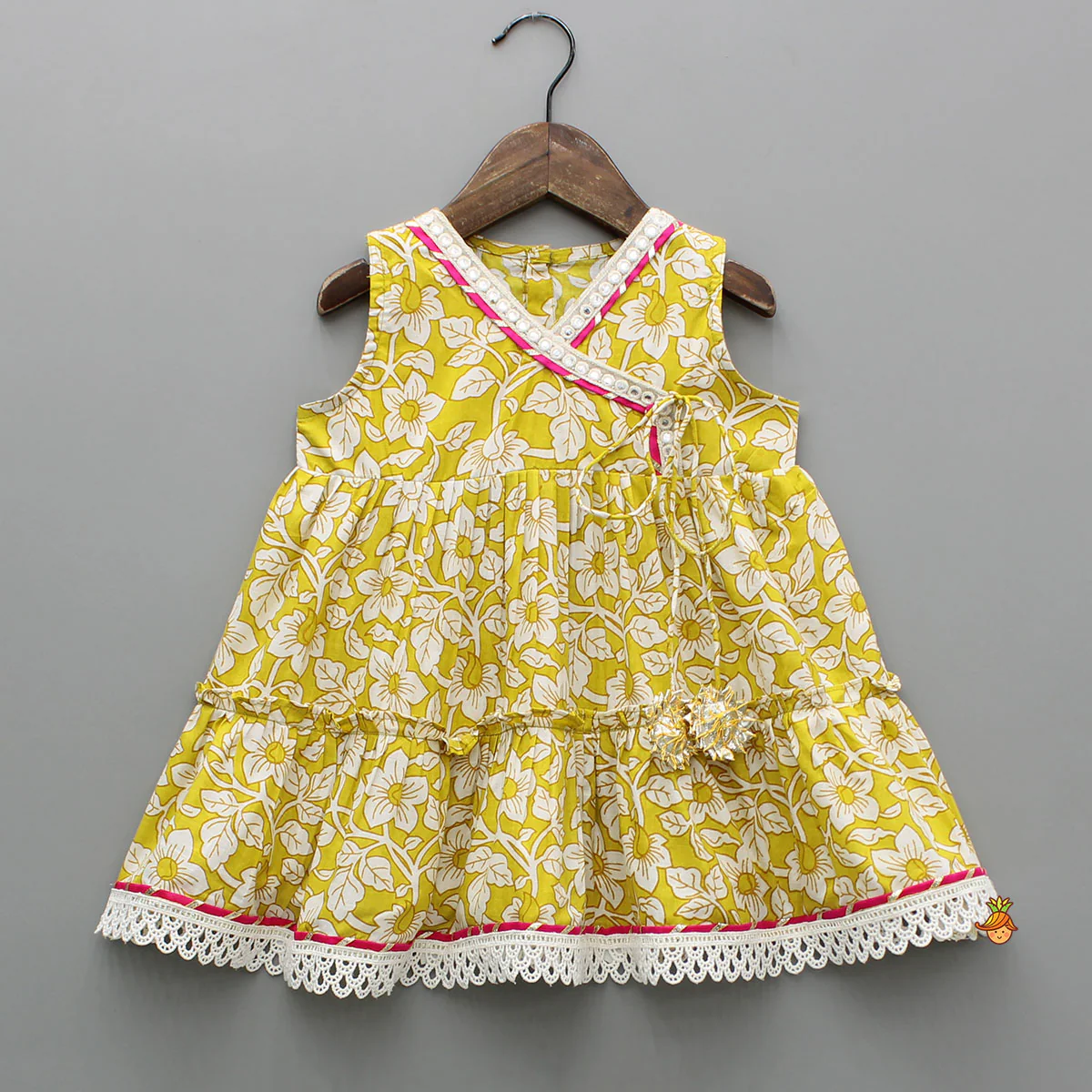 Yellow Floral Printed Top And Tiered Sharara - Image 3