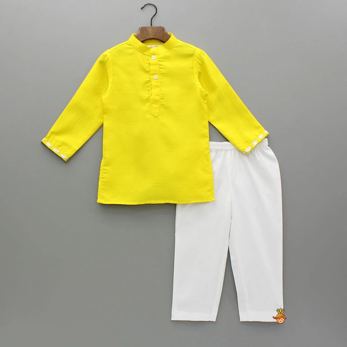 Yellow Ganpati Embroidered Jacket With Matching Kurta And Pyjama - Image 3