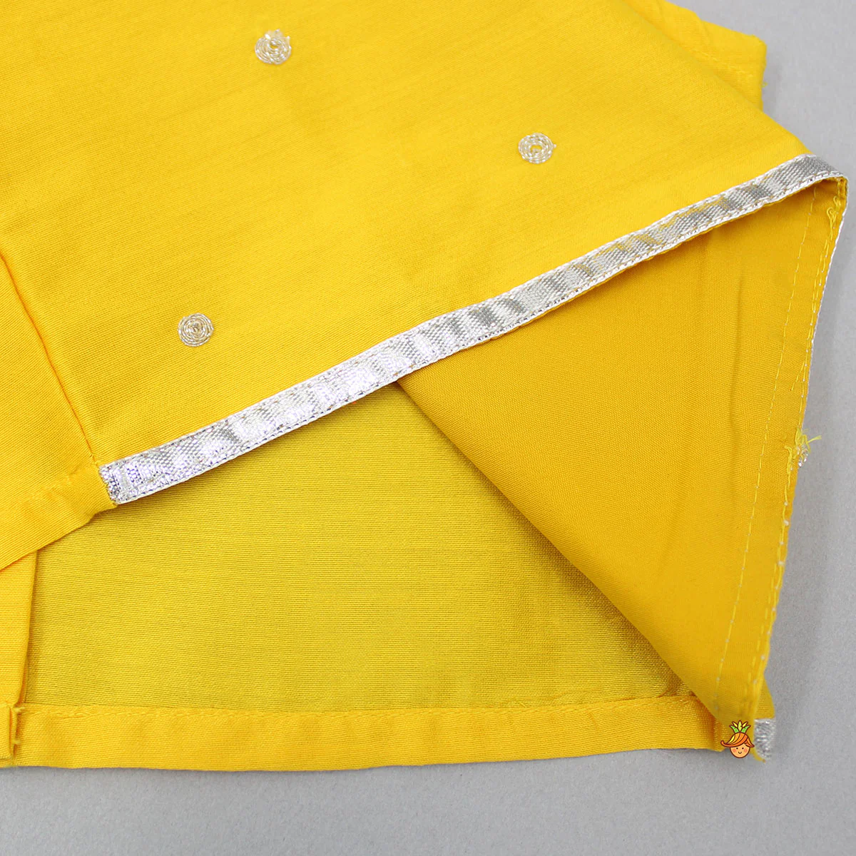Yellow Gota Lace Embroidered Top With Floral Printed Lehenga And Net Dupatta - Image 6