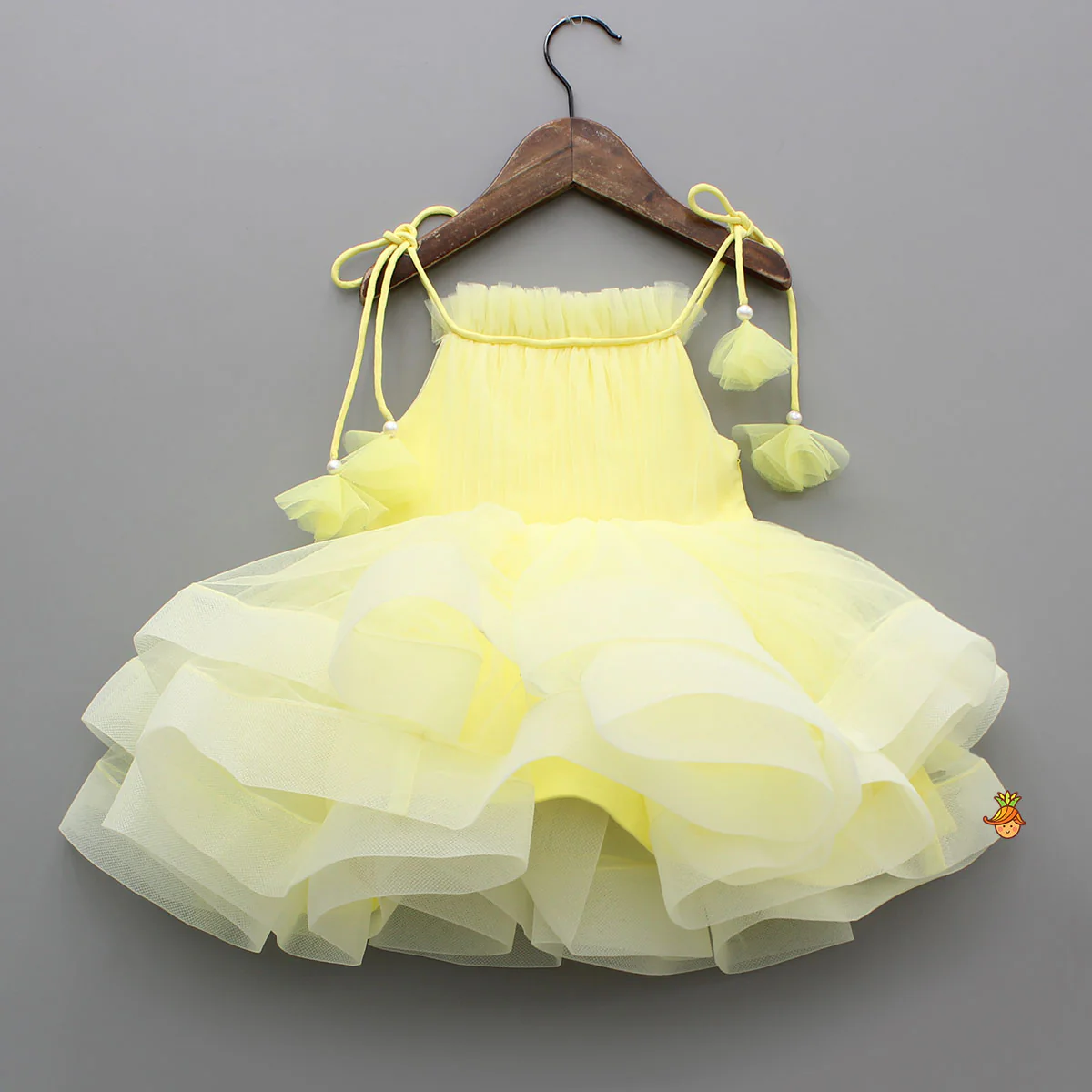Yellow Layered Dress With Tie Up Shoulder Straps - Image 2