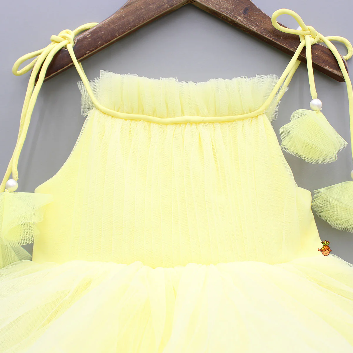 Yellow Layered Dress With Tie Up Shoulder Straps - Image 3