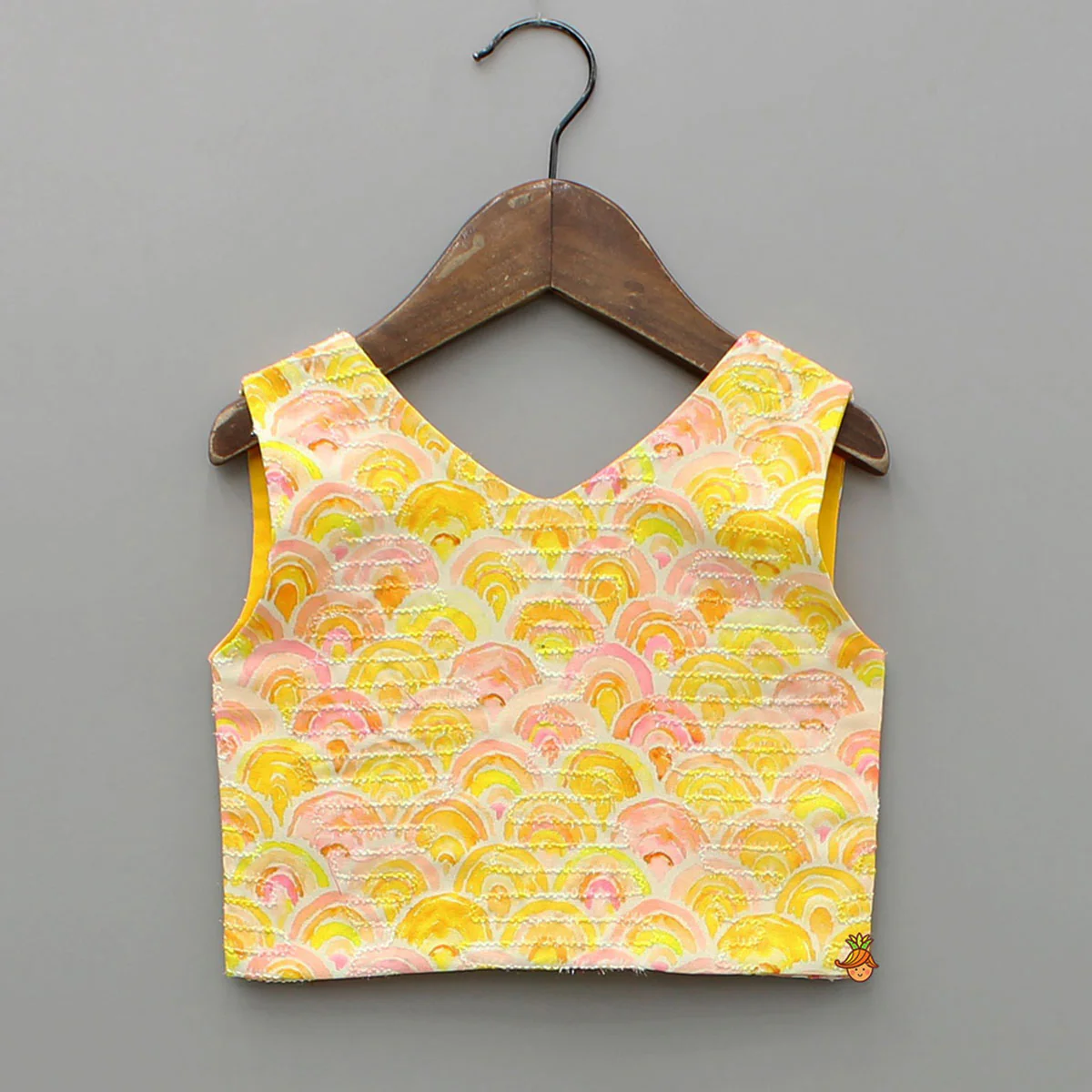 Yellow Printed Embroidered Top And Dual Tone Lehenga With Dupatta - Image 4
