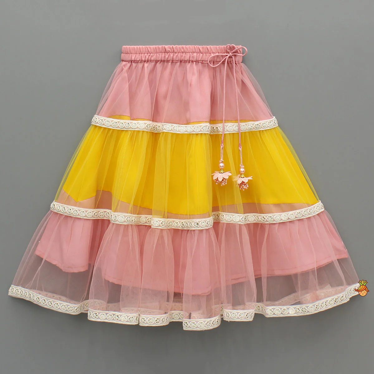 Yellow Printed Embroidered Top And Dual Tone Lehenga With Dupatta - Image 5