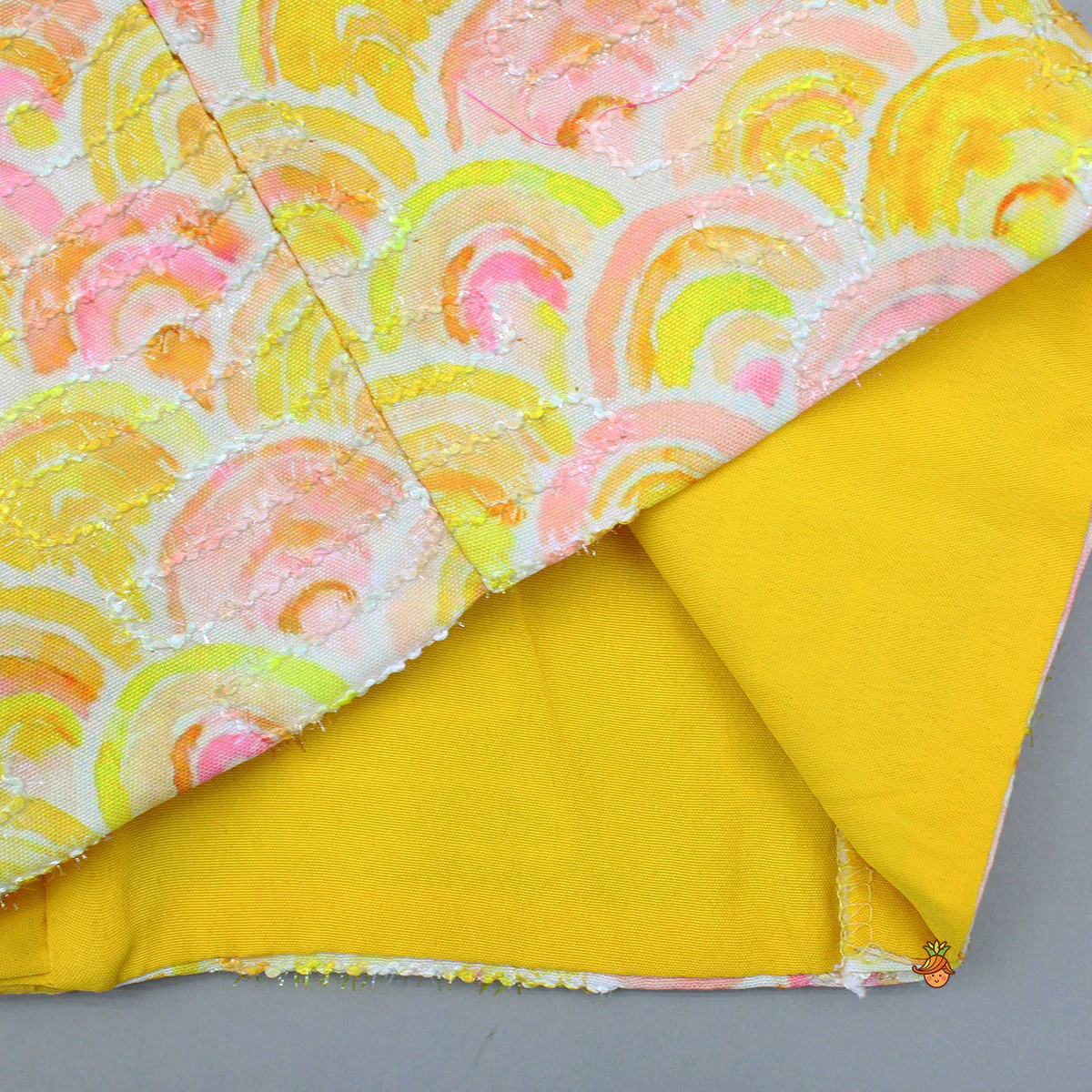 Yellow Printed Embroidered Top And Dual Tone Lehenga With Dupatta - Image 6