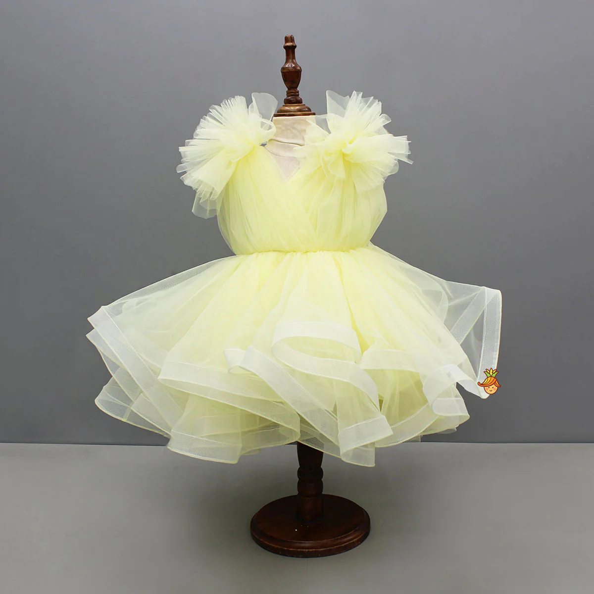 Yellow Ruffled Net Dress With Stylish Sleeves