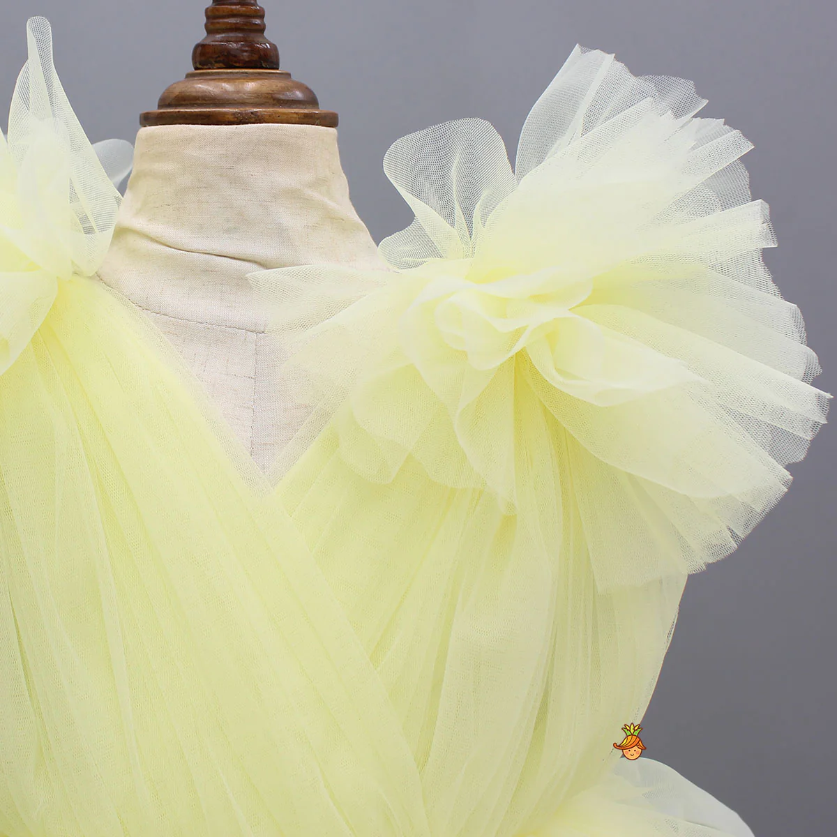 Yellow Ruffled Net Dress With Stylish Sleeves - Image 3