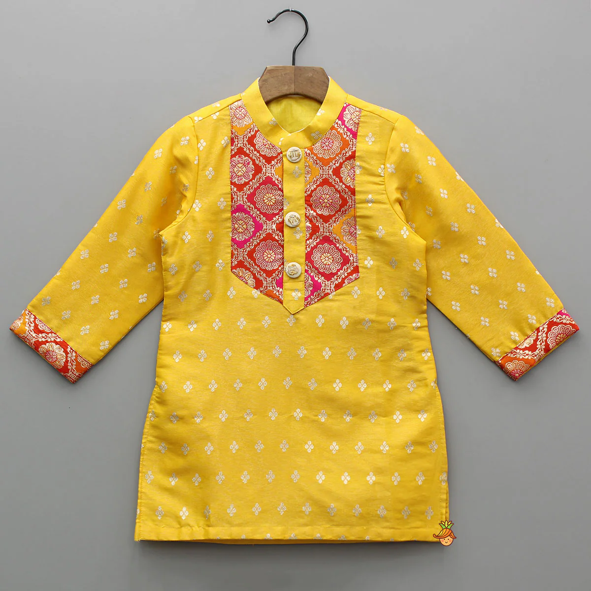 Yellow Sheen Brocade Silk Kurta With Pyjama - Image 3