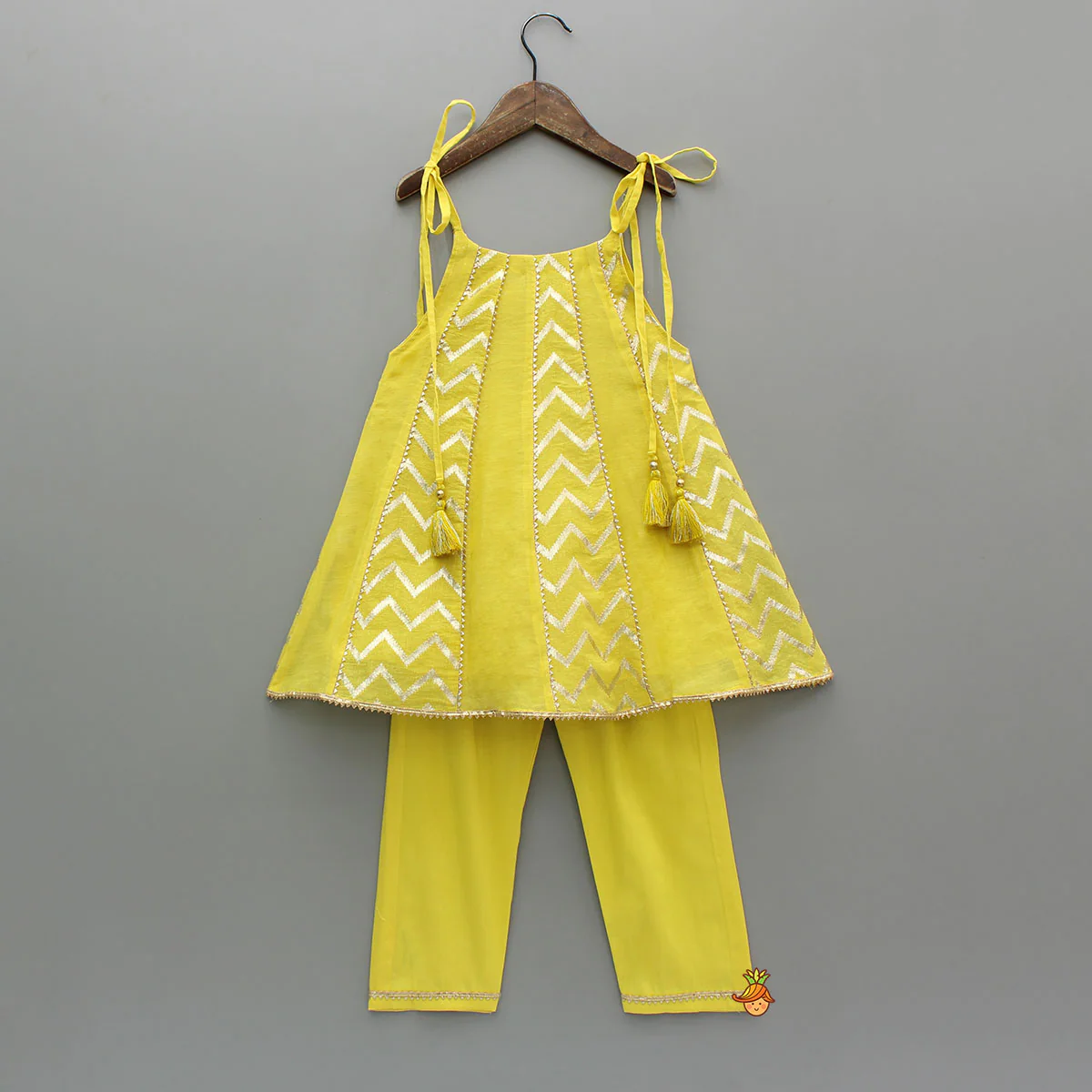 Yellow Strappy Kurti With Matching Pant And Dupatta - Image 2