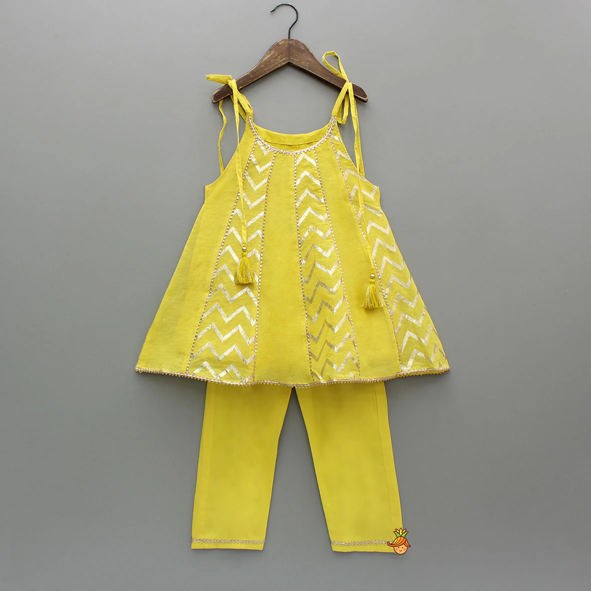 Yellow Strappy Kurti With Matching Pant And Dupatta - Image 3