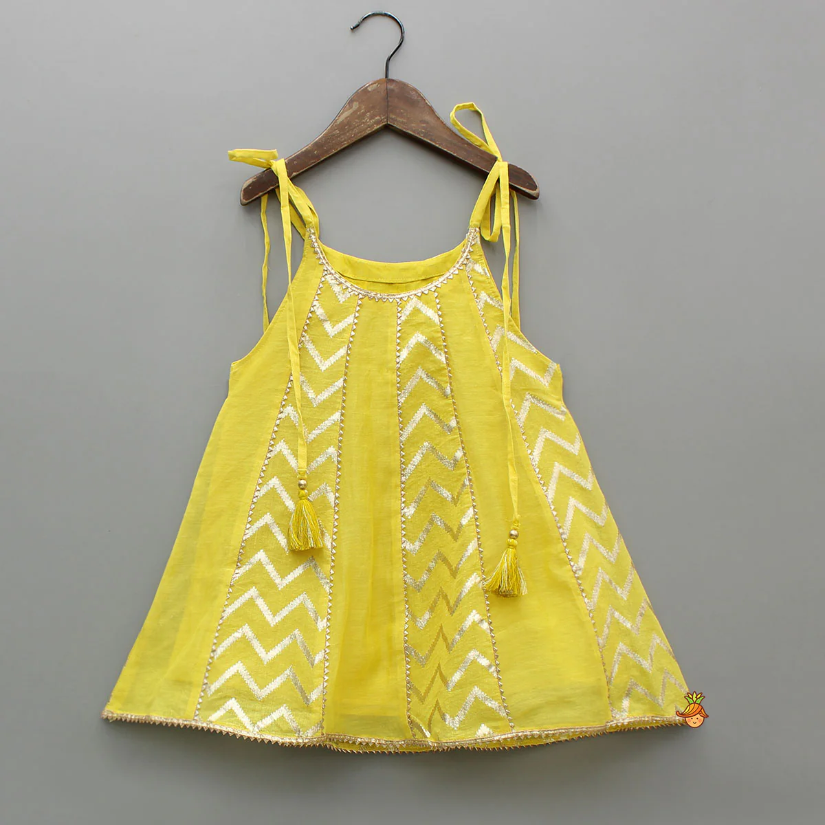 Yellow Strappy Kurti With Matching Pant And Dupatta - Image 4