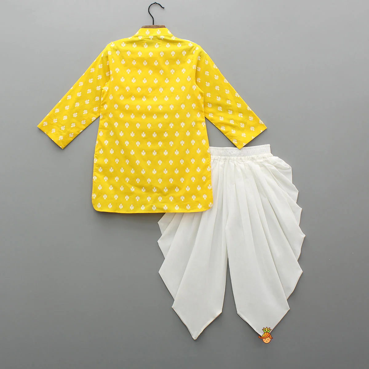 Yellow Stylish Kurta With White Dhoti - Image 2