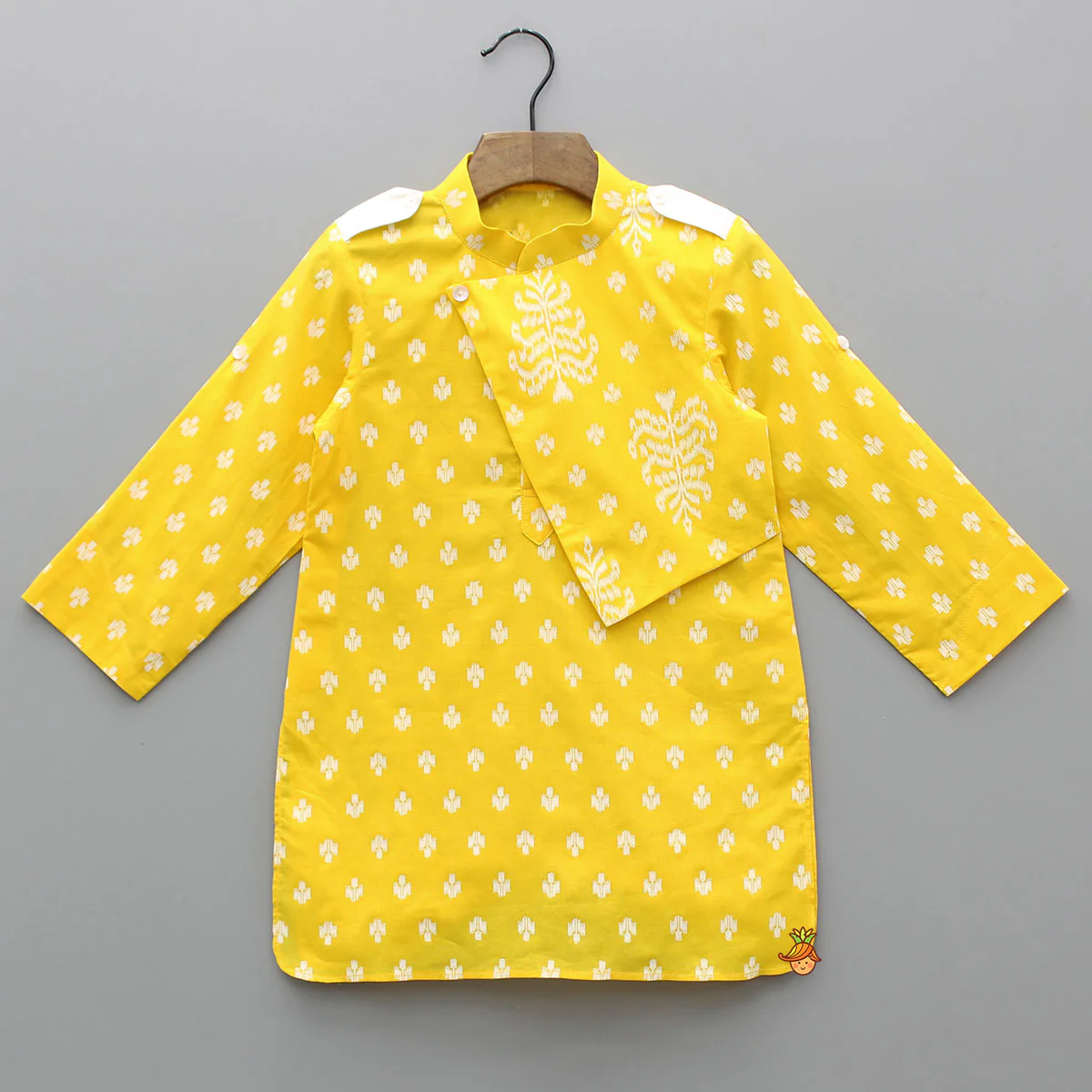 Yellow Stylish Kurta With White Dhoti - Image 3