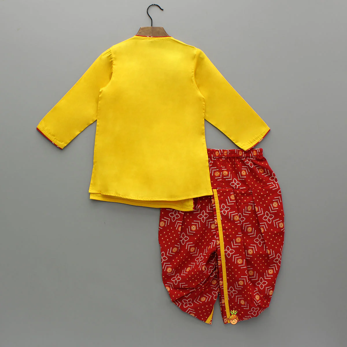 Yellow Thread Embroidered Kurta With Bandhani Print Dhoti - Image 2