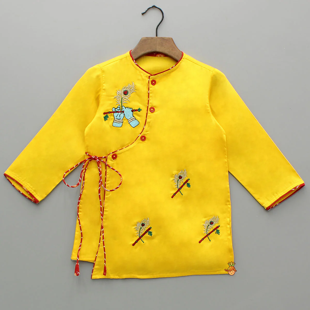 Yellow Thread Embroidered Kurta With Bandhani Print Dhoti - Image 3