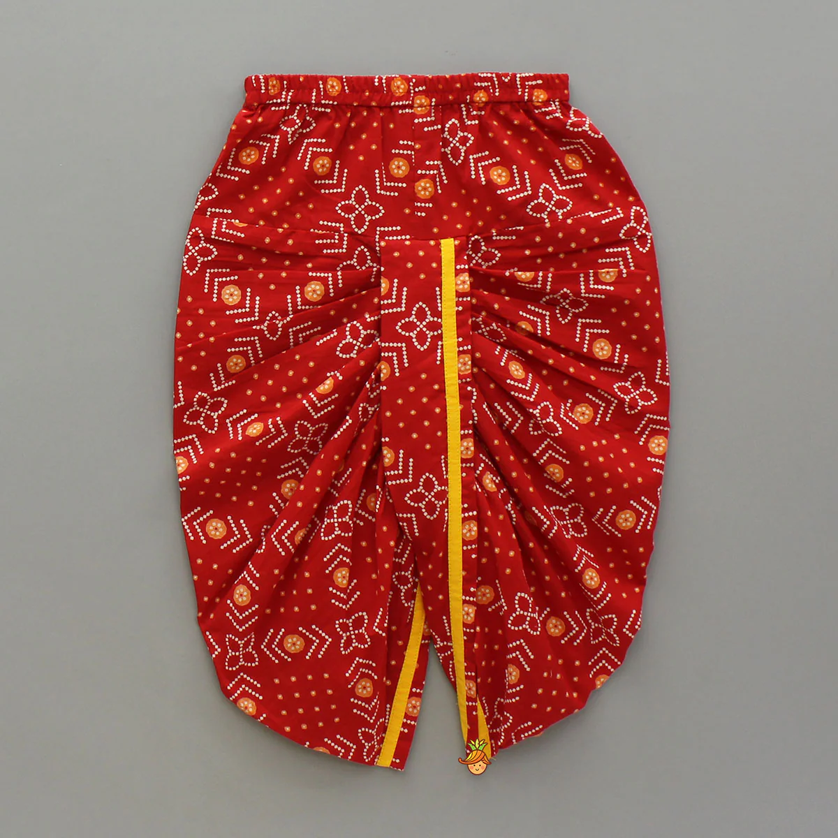 Yellow Thread Embroidered Kurta With Bandhani Print Dhoti - Image 4
