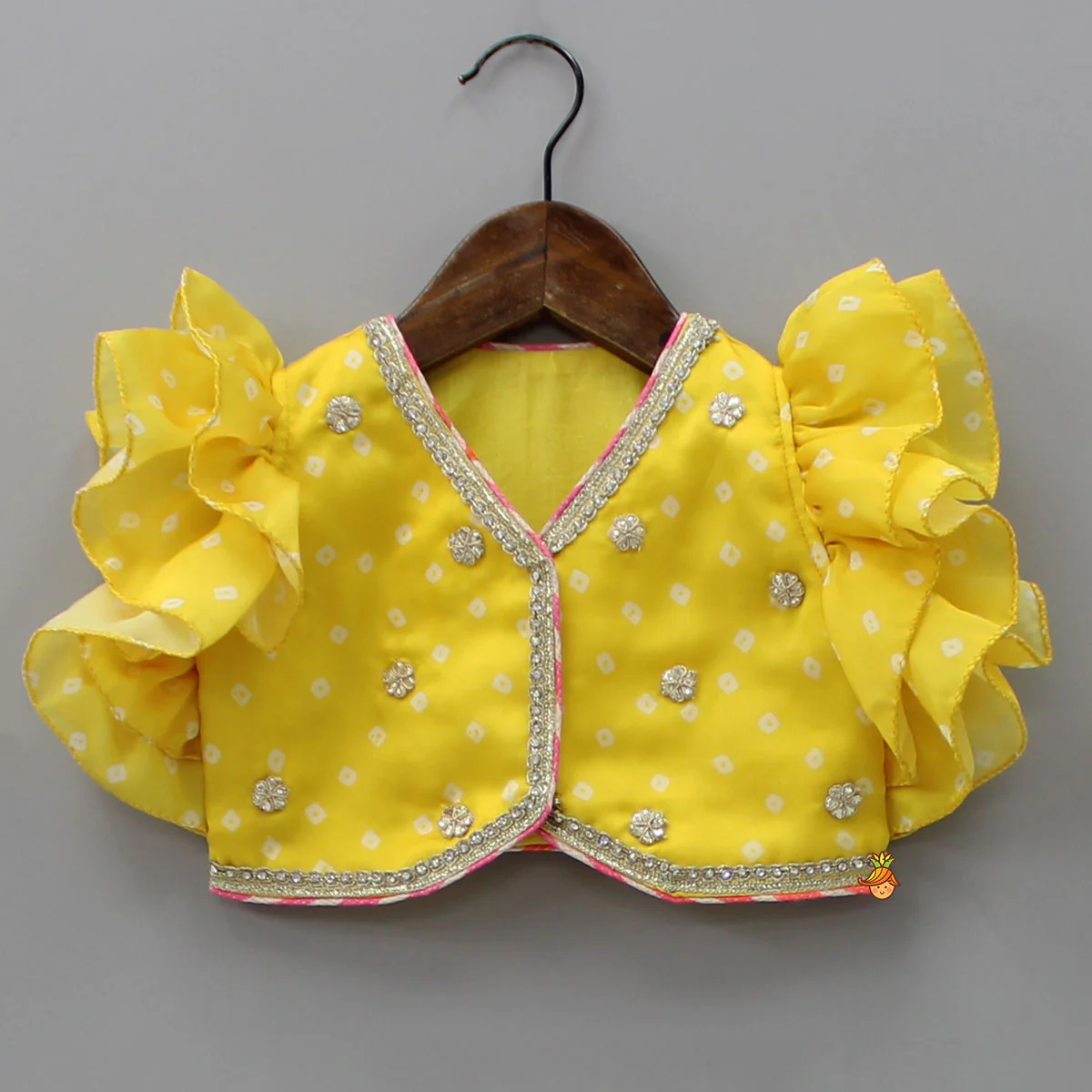 Yellow Top And Leheriya Printed Flared Lehenga With Matching Dupatta - Image 4