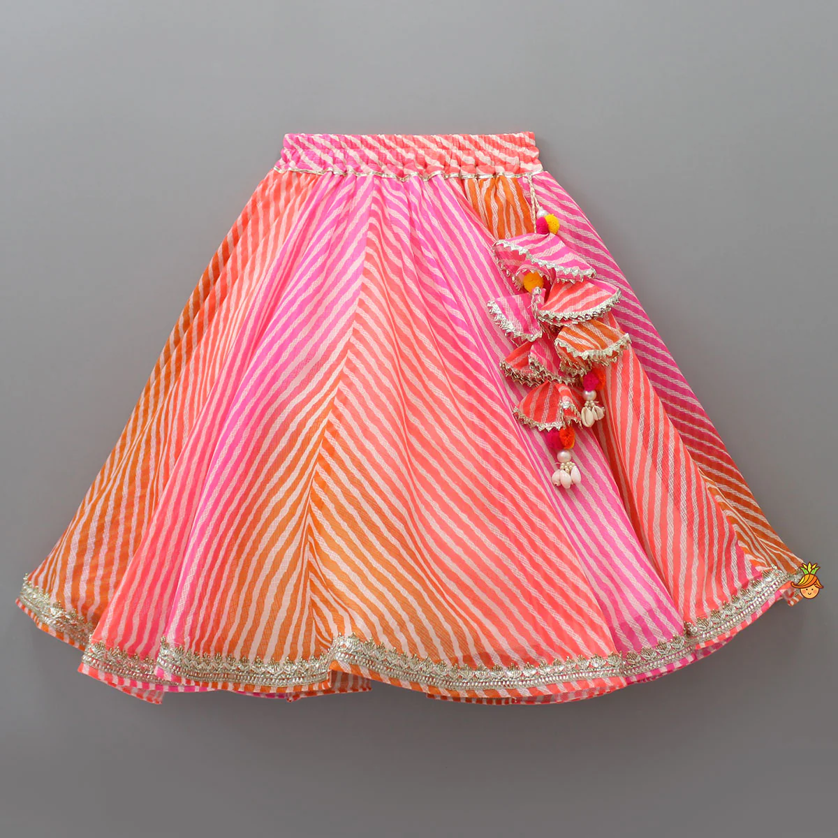 Yellow Top And Leheriya Printed Flared Lehenga With Matching Dupatta - Image 5