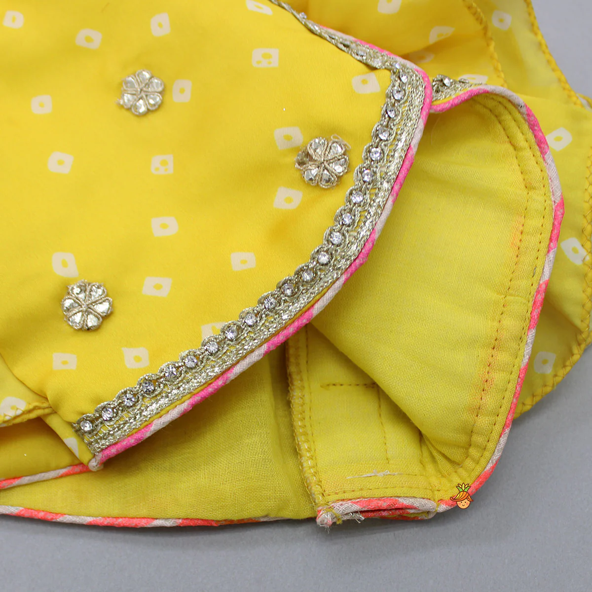 Yellow Top And Leheriya Printed Flared Lehenga With Matching Dupatta - Image 6